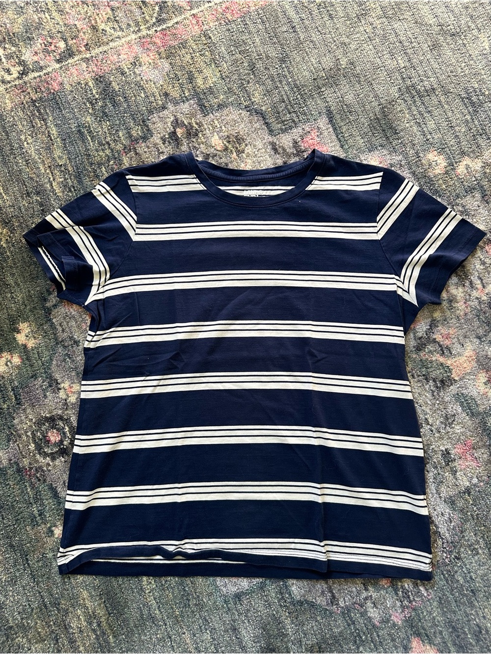 Lands' End Navy and White Striped Short Sleeve Tee MP Nautical Casual Basic Chic